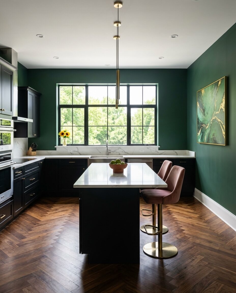 Sophisticated Kitchen Walls with Deep Green Paint — Luxury Version
