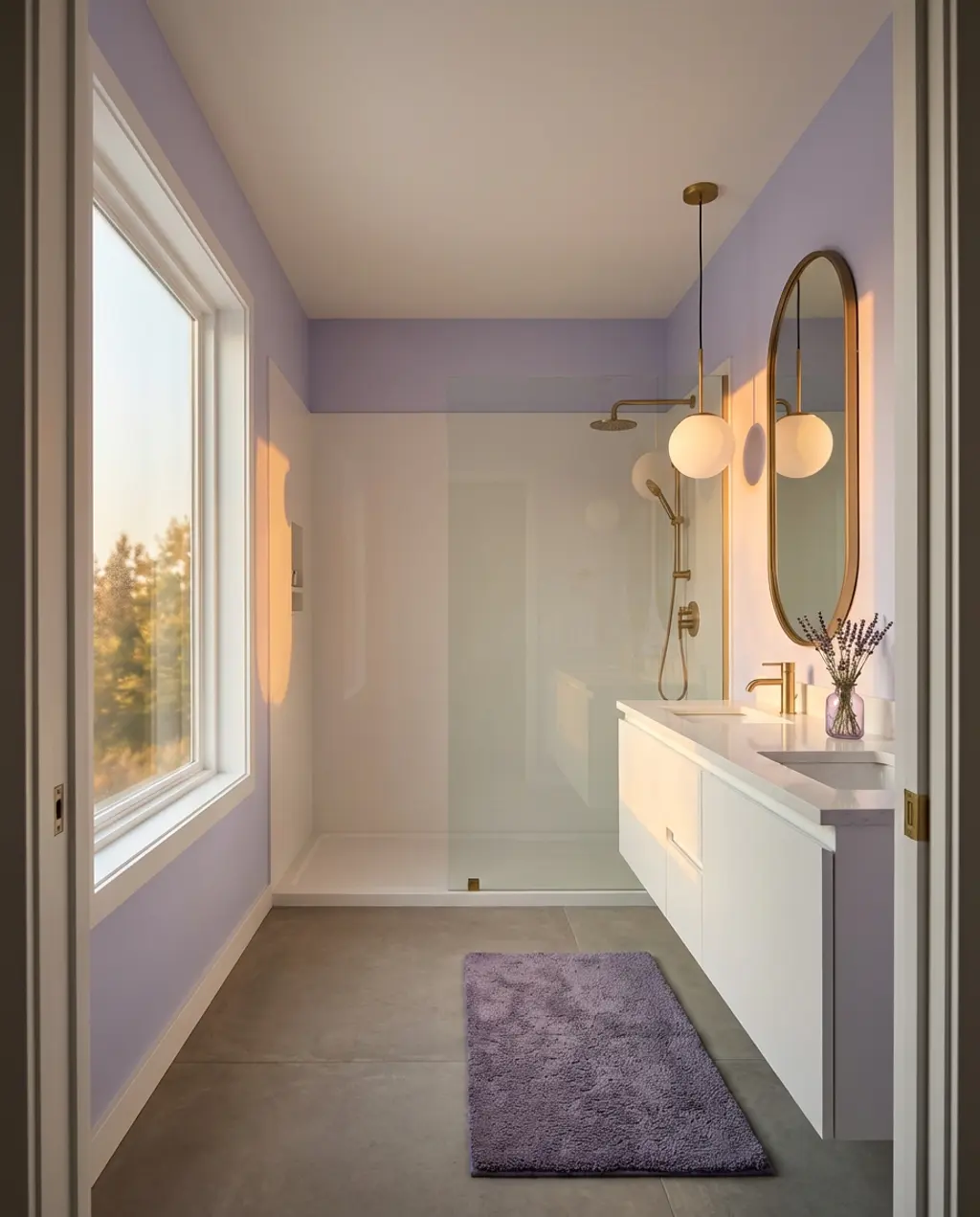 Soft Lavender & White Bathroom Oasis with Sherwin Williams Palette — Luxury Version