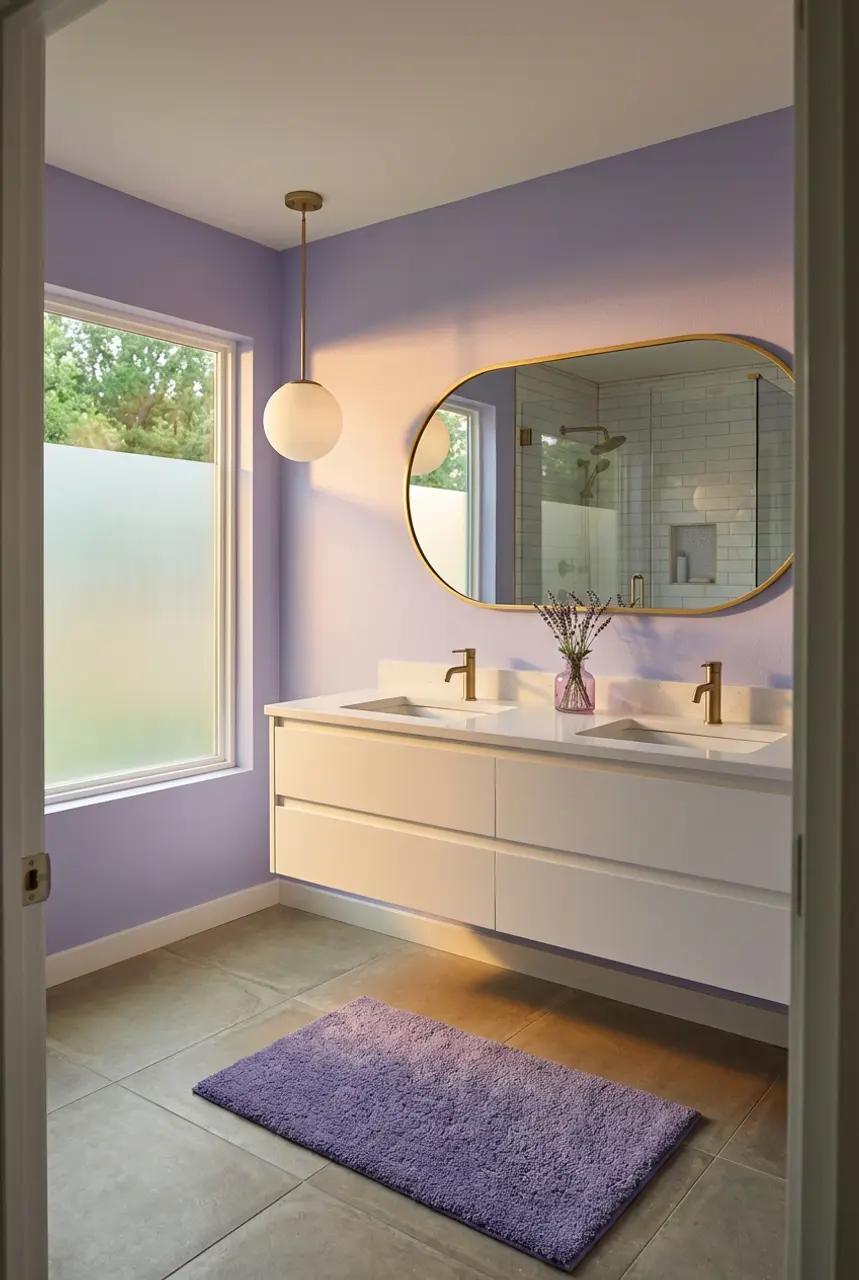 Soft Lavender & White Bathroom Oasis with Sherwin Williams Palette — Budget Version