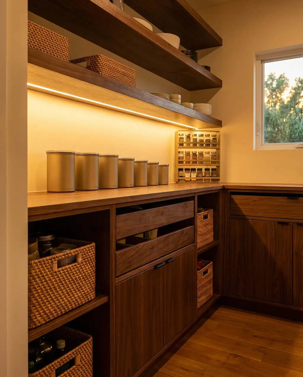 Sleek Modern Pantry with Hidden Pull-Out Storage