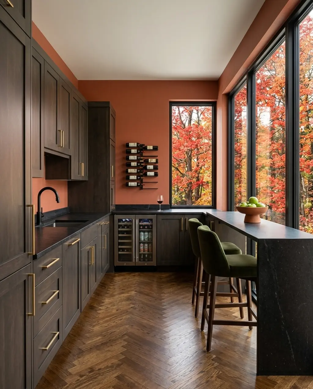 Galley Kitchen with Integrated Wine Bar and Storage — Luxury Version