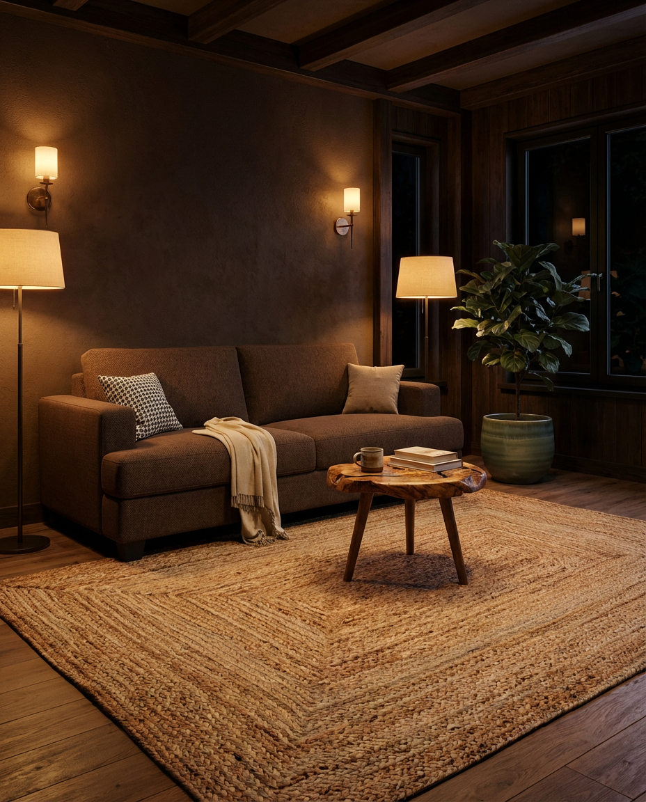 Earthy Brown and Olive Green Living Room