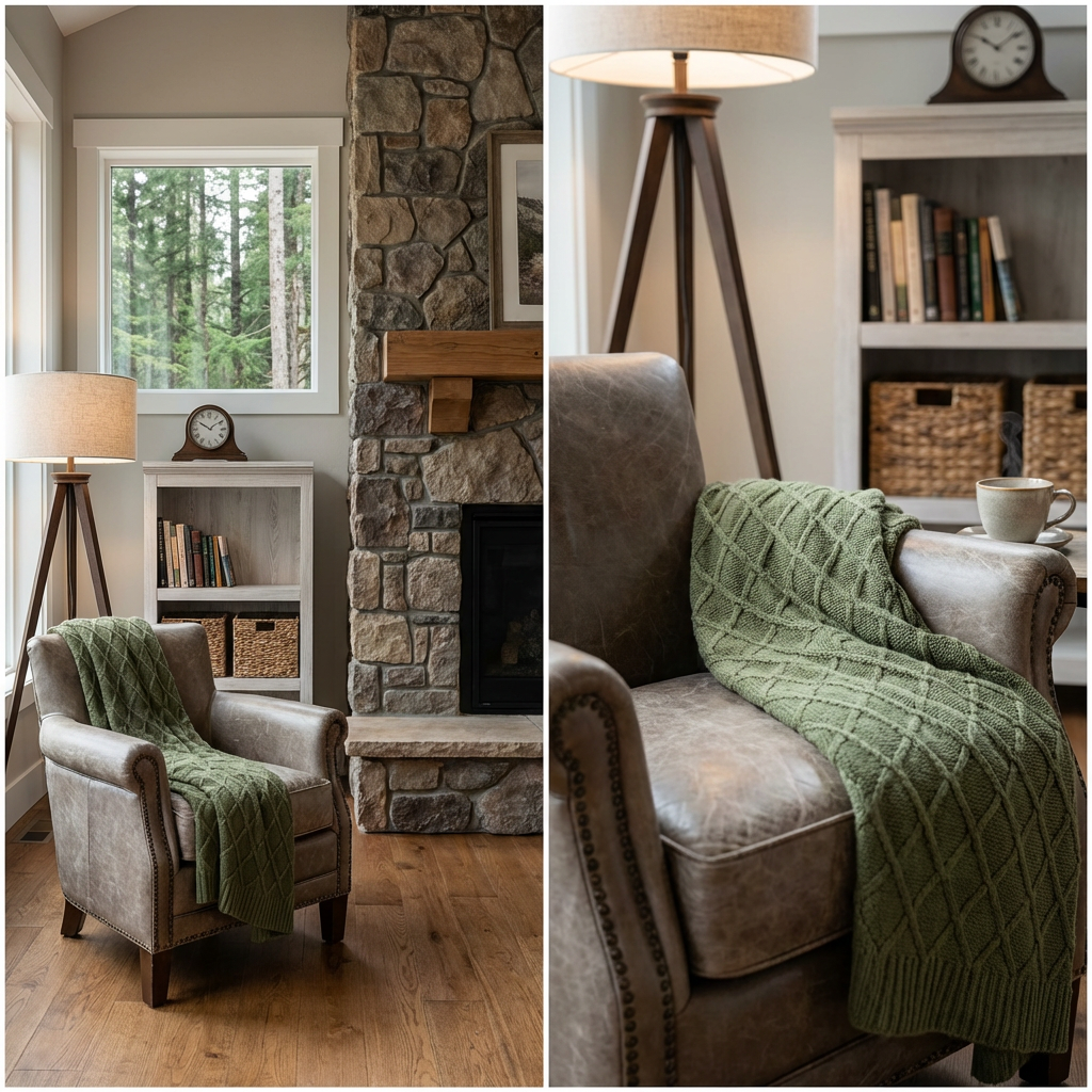 Rustic Stone Fireplace with Cozy Reading Nook