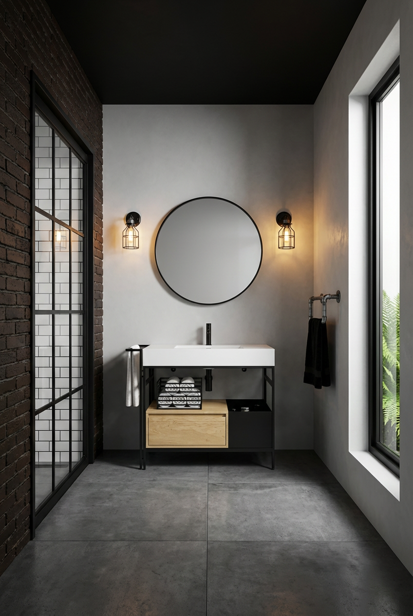 Industrial Chic Bathroom with Crittall Shower Screen — Luxury Version