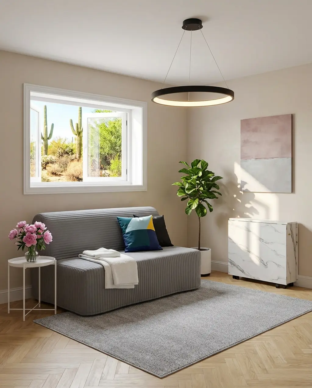 Small Basement Apartment with Compact Kitchenette — Luxury Version