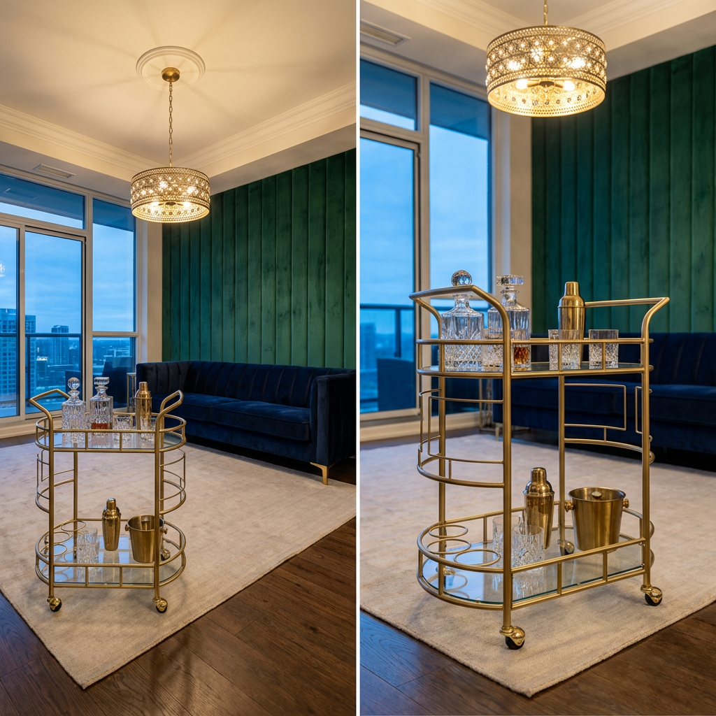 Living Room with Green Velvet Paneling