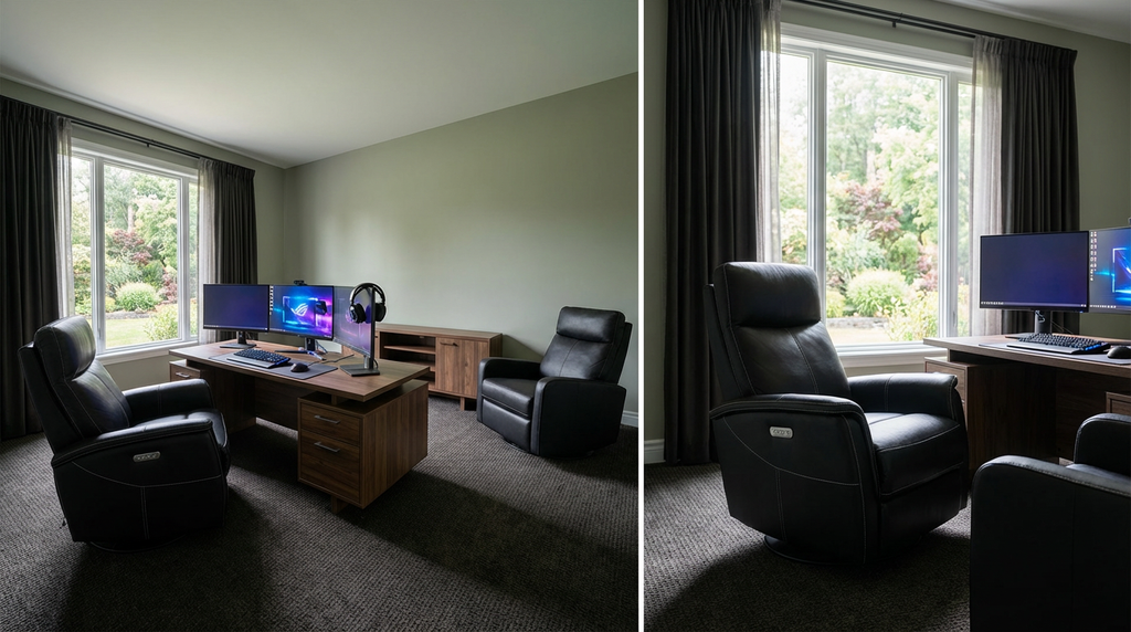 Masculine Black and Wood Gaming Den — Luxury Version