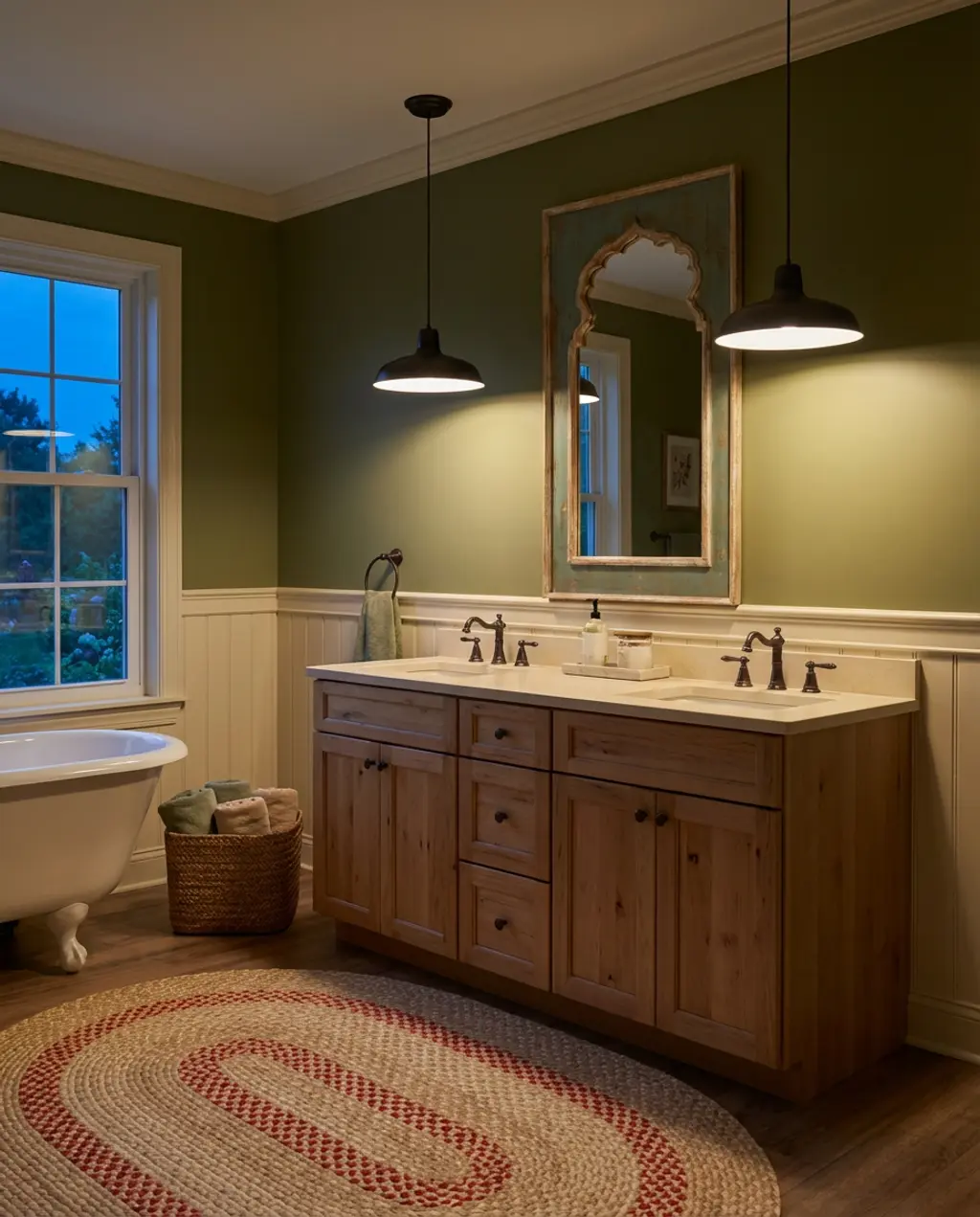 Olive Green & Cream for a Rustic Farmhouse Bathroom