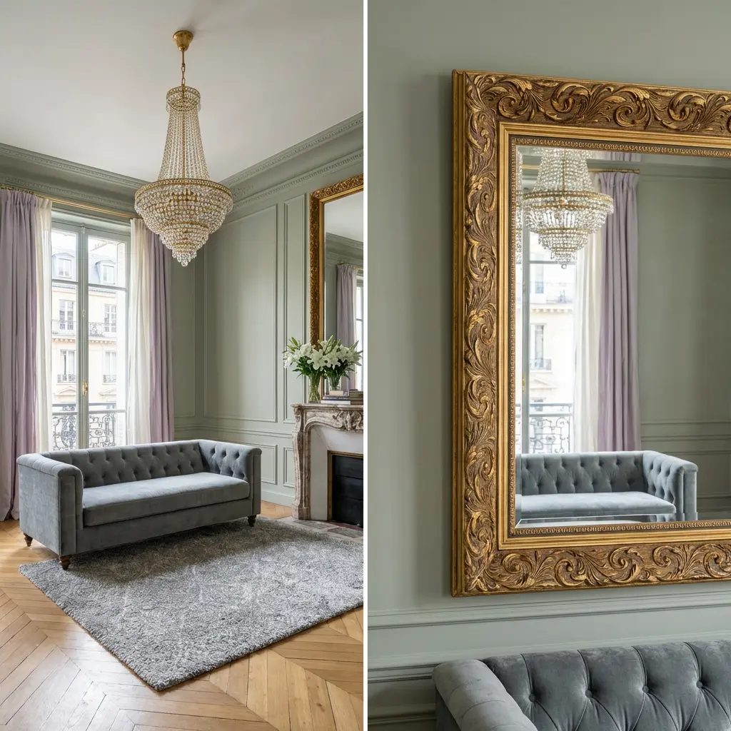 Soft Lavender & Light Grey Parisian Apartment Living Room