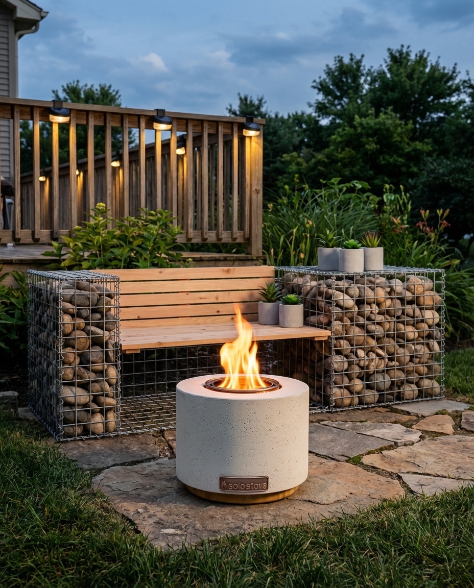 Budget-Friendly Gabion Wall Seating with Succulents