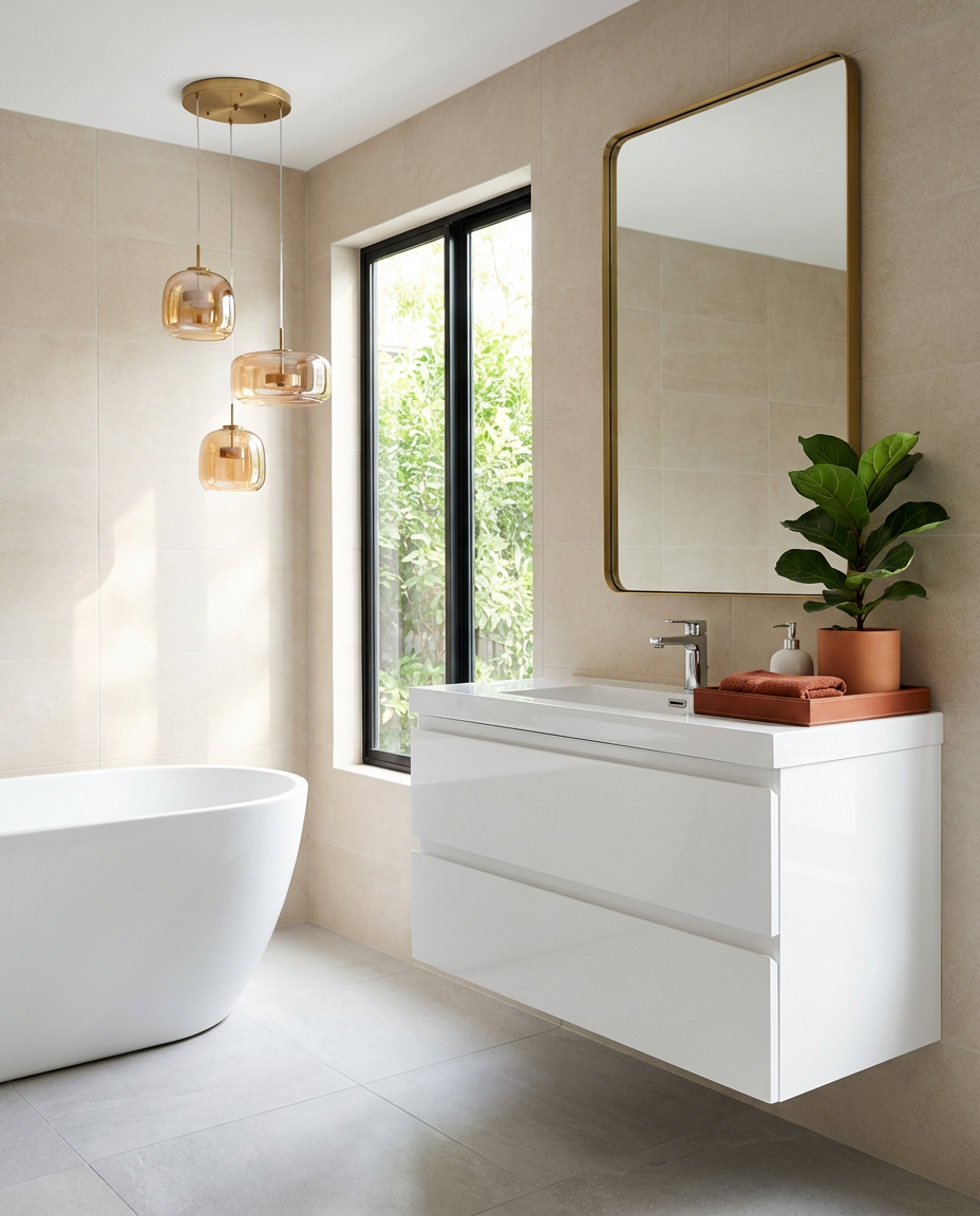 Open Concept Bathroom with Stylish Floating Vanity — Luxury Version