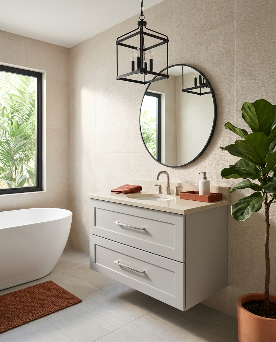 Open Concept Bathroom with Stylish Floating Vanity — Budget Version