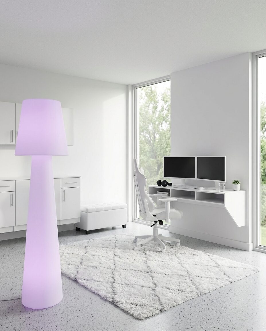 Streamlined White Gaming Room with Hidden Storage — Budget Version