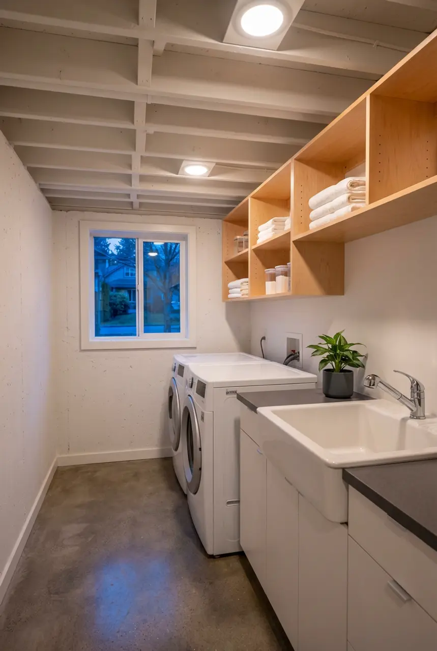 Unfinished Basement into a Budget-Friendly Laundry Room