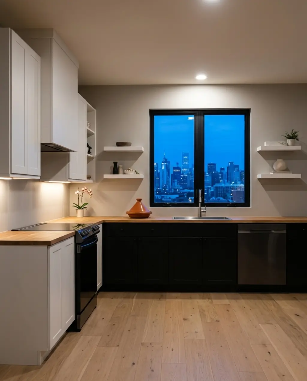 Unique Two-Tone Kitchen: White Uppers, Black Lowers — Budget Version