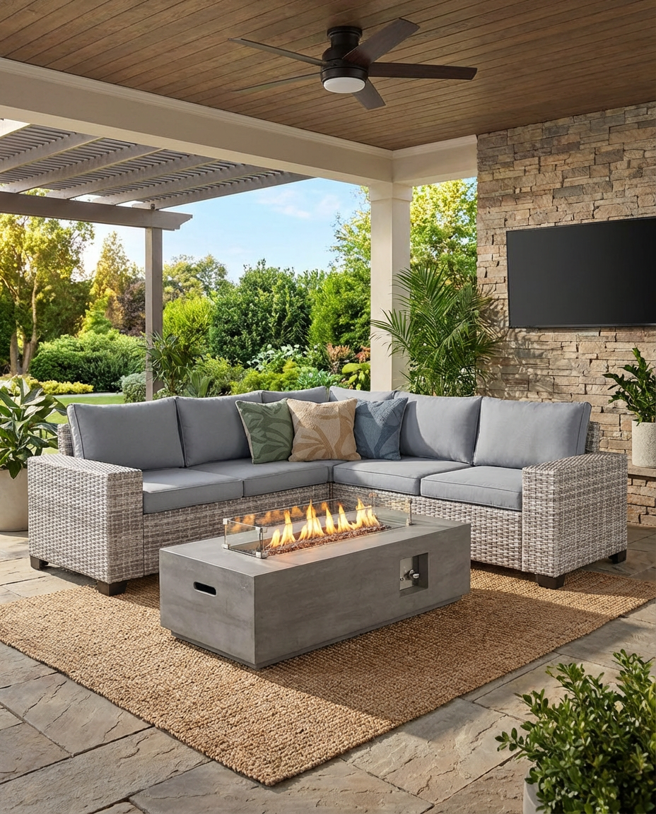 Covered Patio with Outdoor TV and Lounge Seating