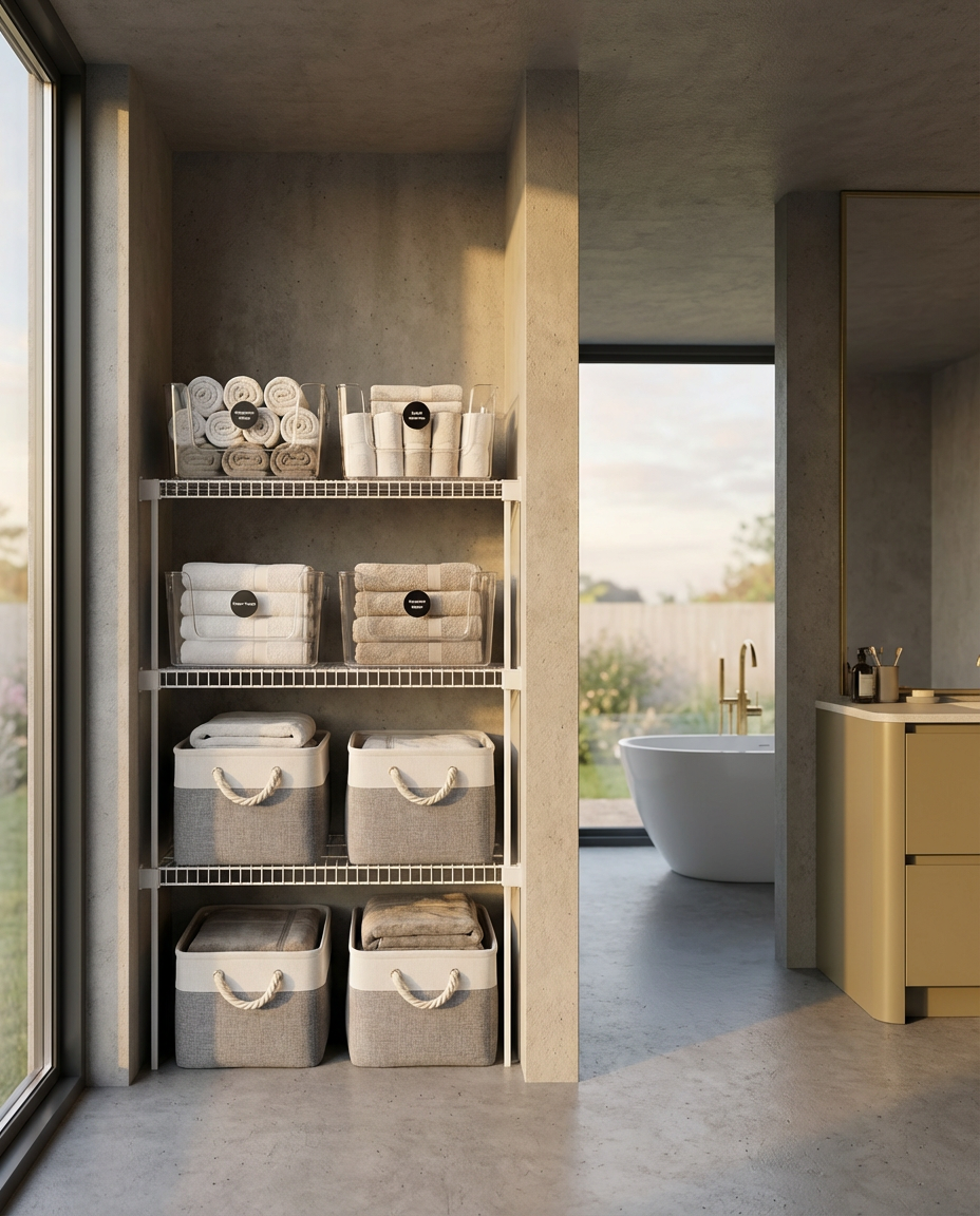 Clear Bins & Labels for Ultimate Linen Closet Organization