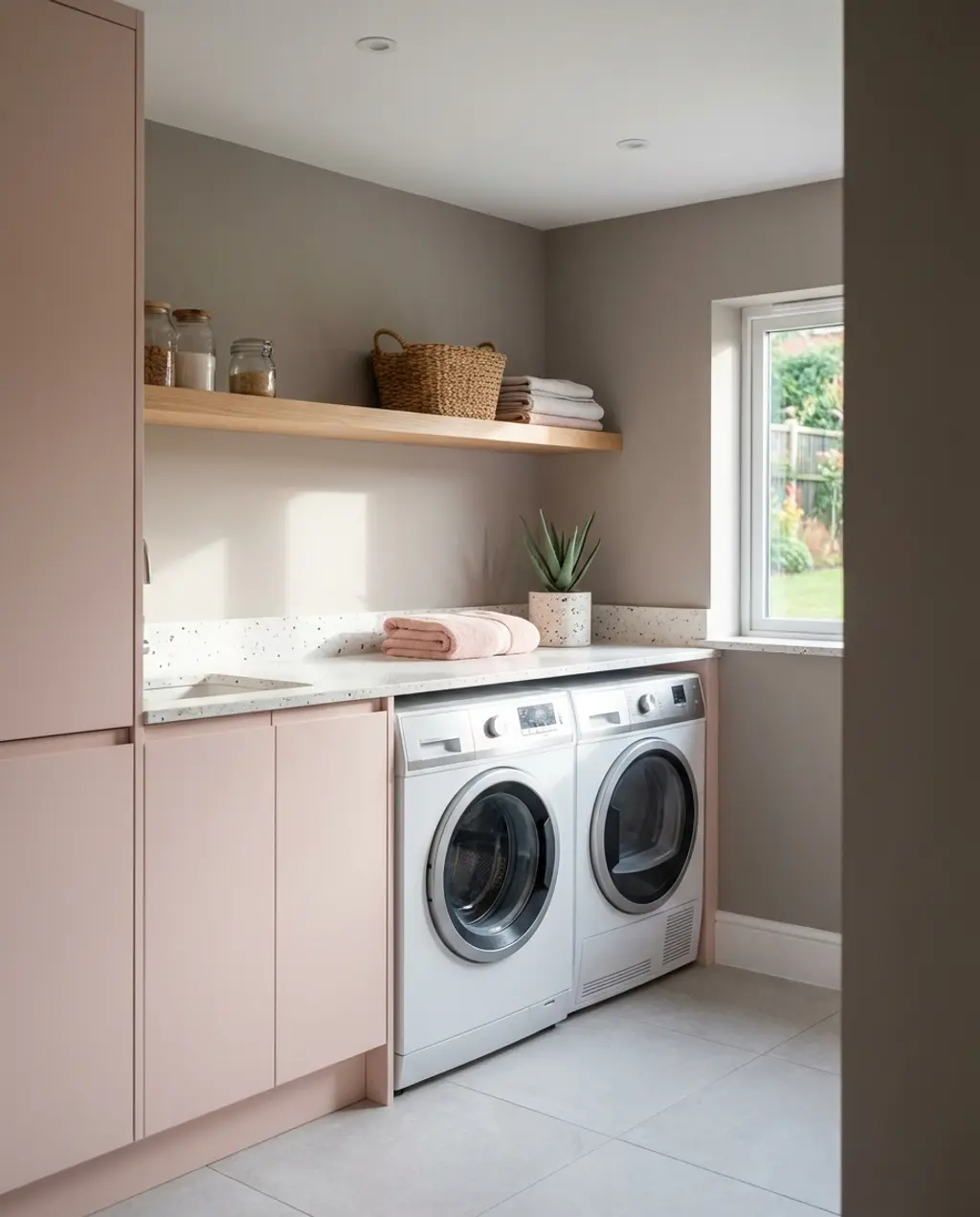 Laundry Under Kitchen Counter with Hidden Doors