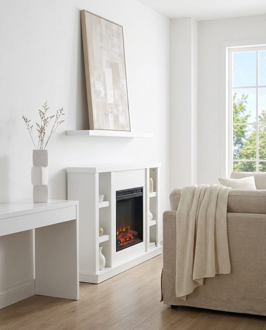 Modern White Electric Fireplace with Minimalist Decor