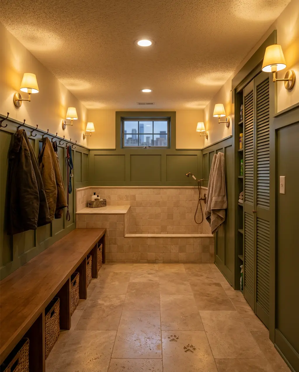 Michigan Basement Mudroom with Integrated Pet Bath
