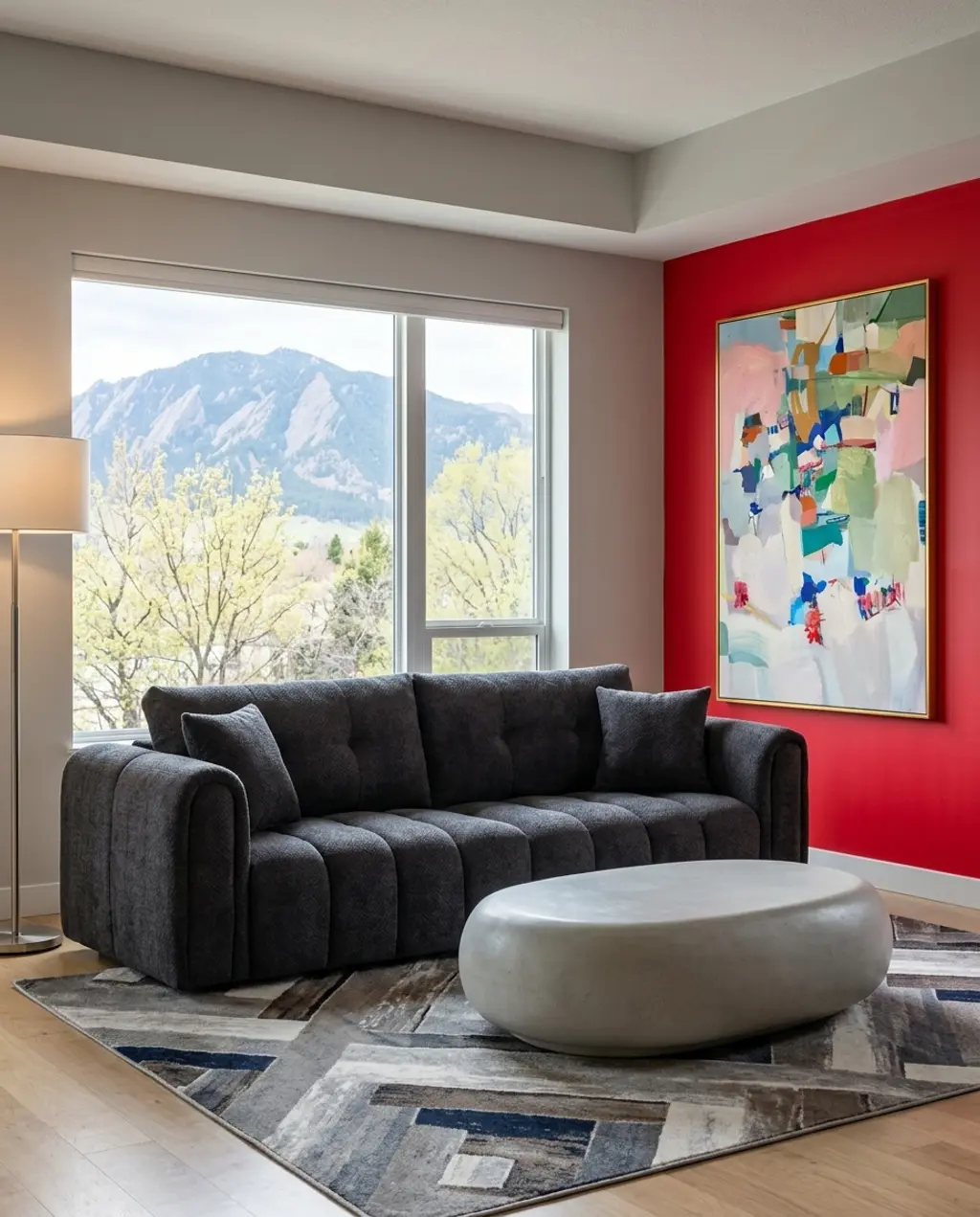 Playful Candy Apple Red Accent Wall Living Room