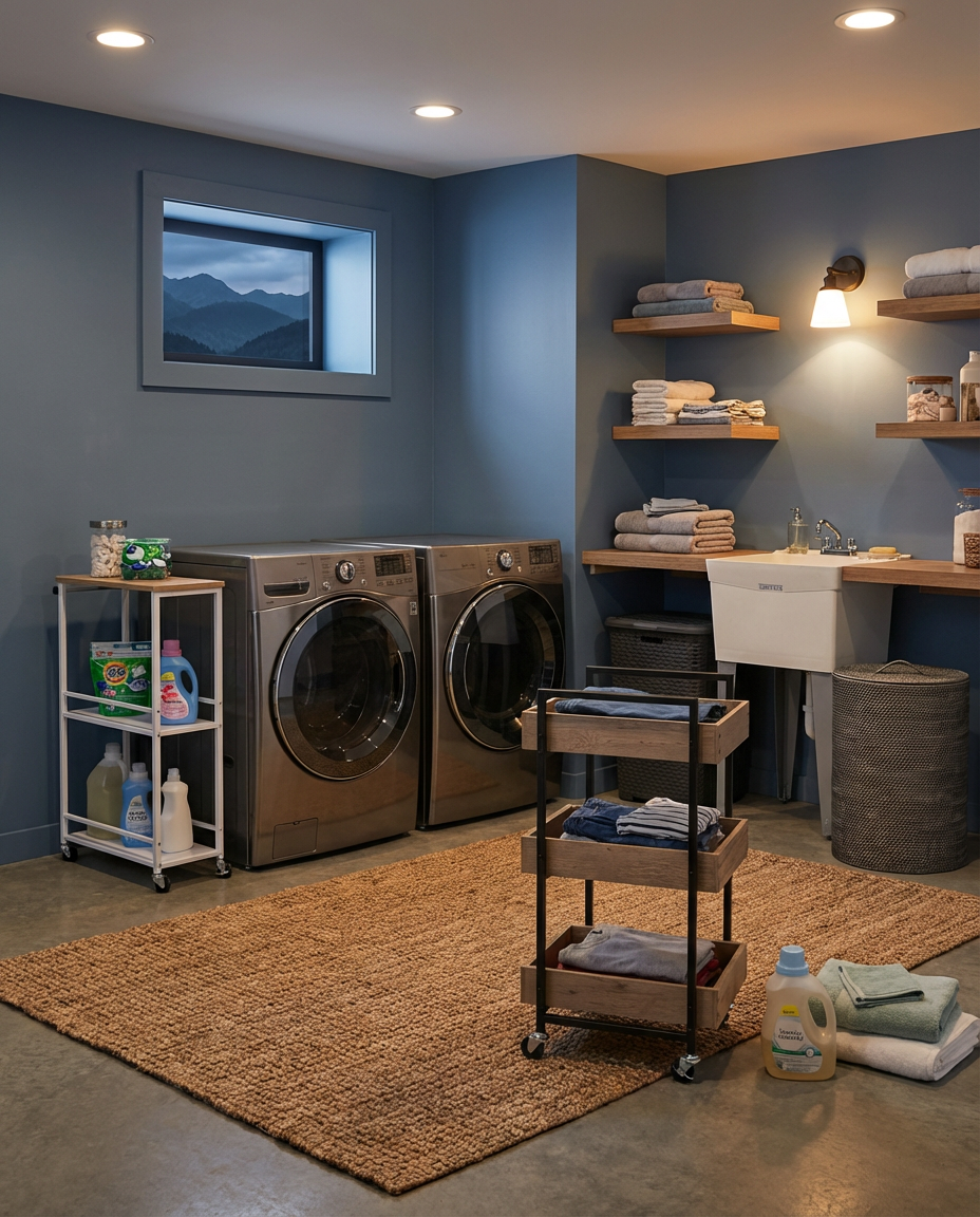 Unfinished Basement Transformed into a Functional Laundry Room