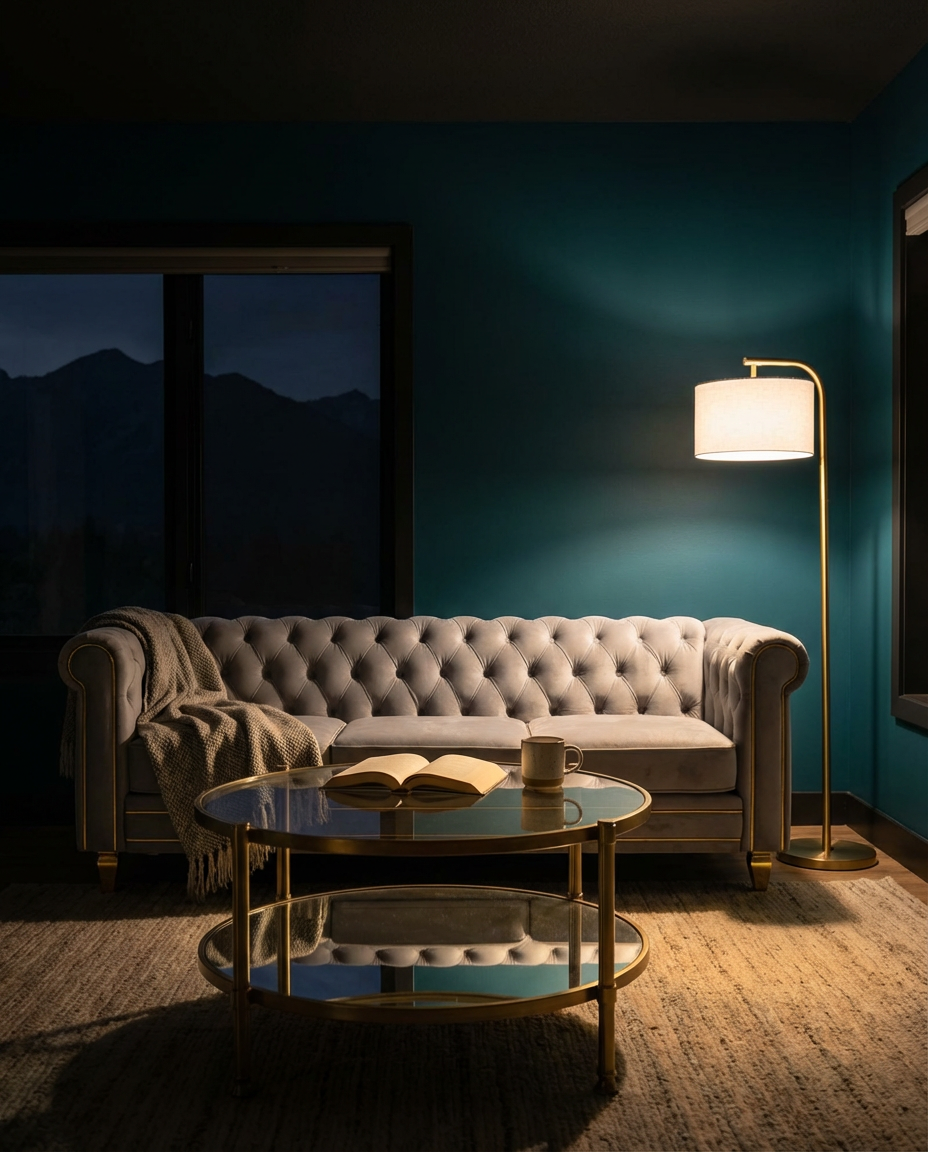 Living Room with Deep Teal Accent Wall