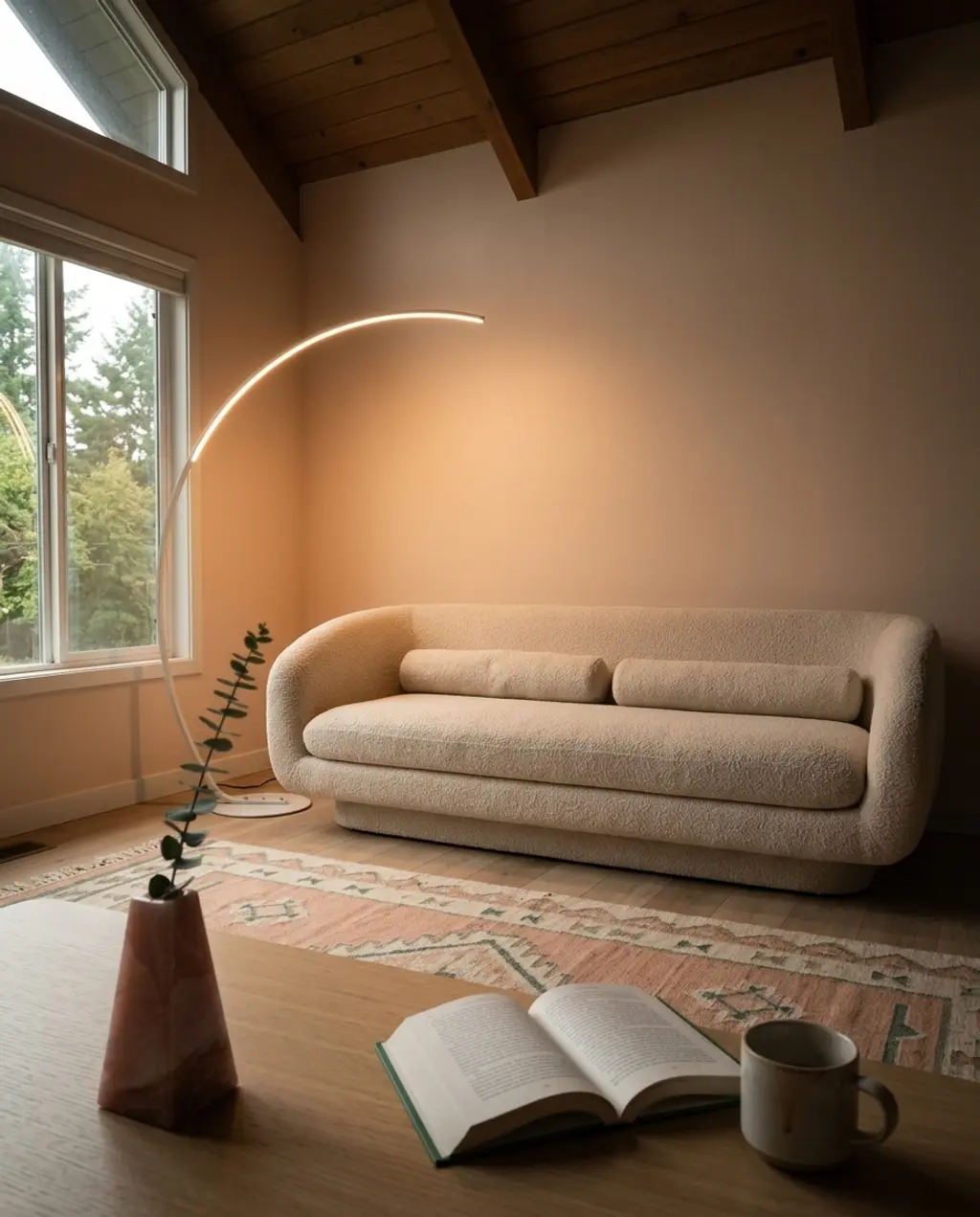 Warm Peach & Cream Scandinavian Living Room