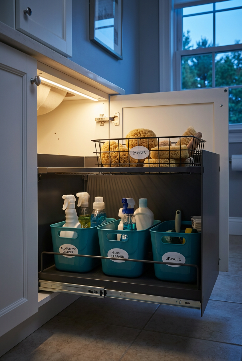 Dollar Tree Bins for Organized Cleaning Supplies