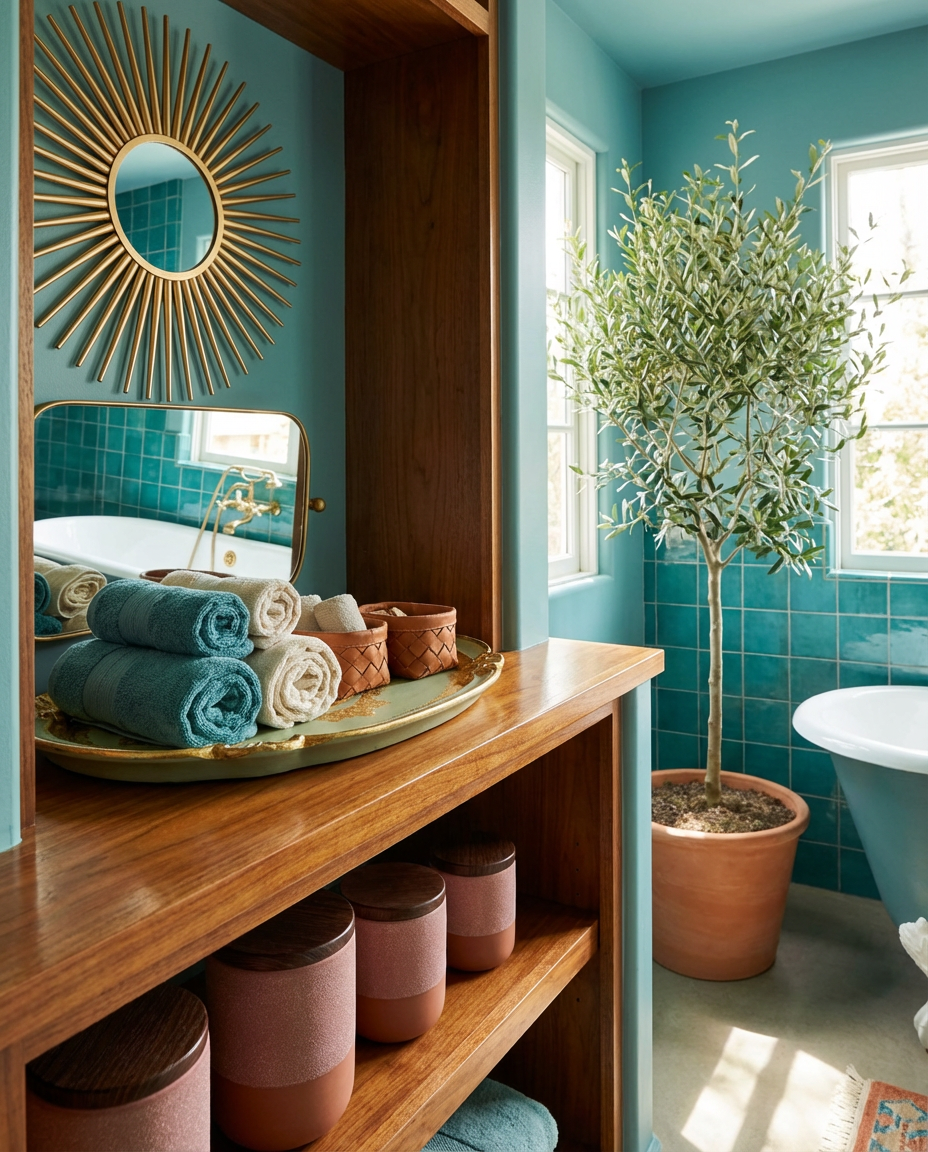Mediterranean Bathroom with Terracotta Storage Jars