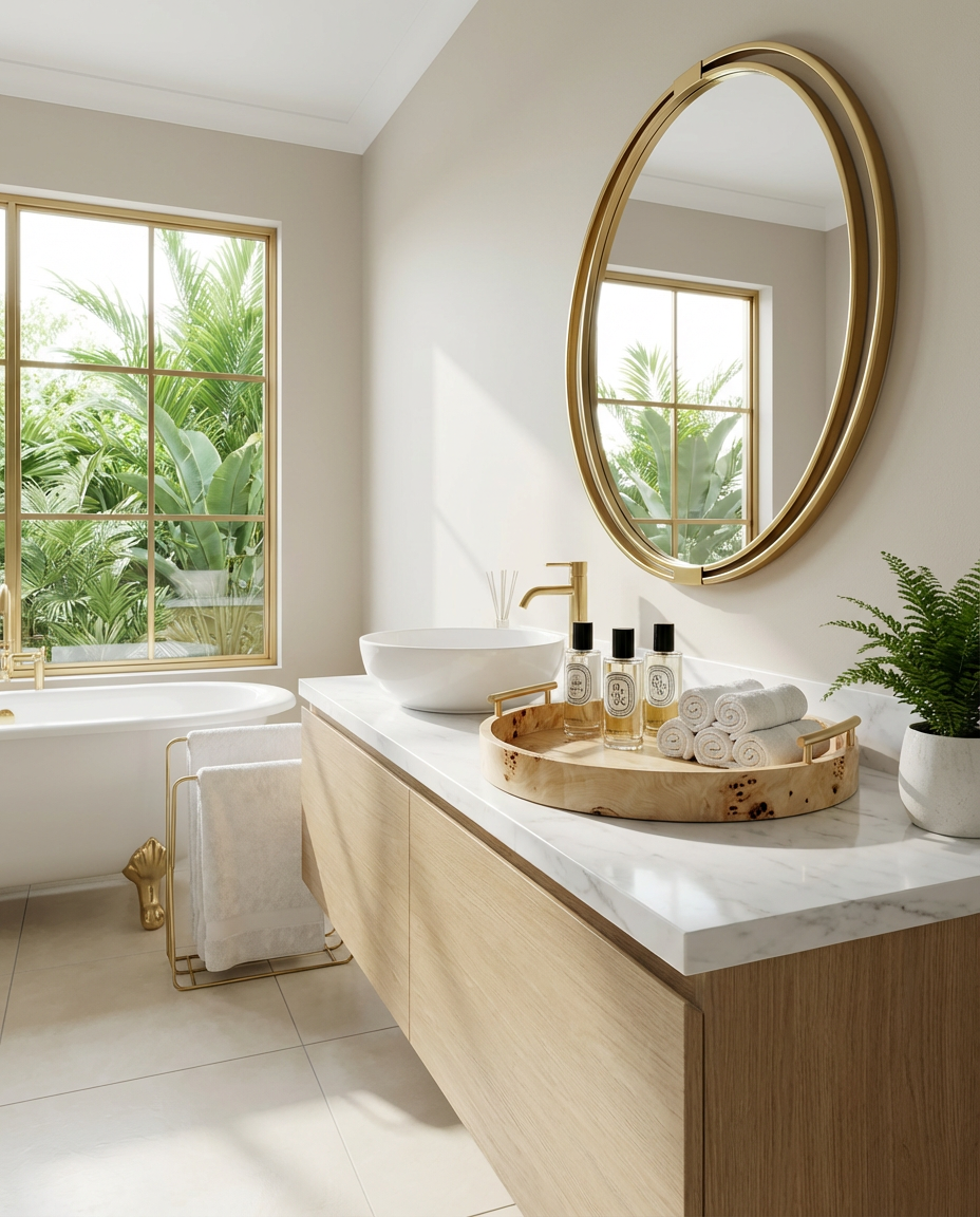 Luxurious Marble Countertop Organization with Gold Accents — Luxury Version