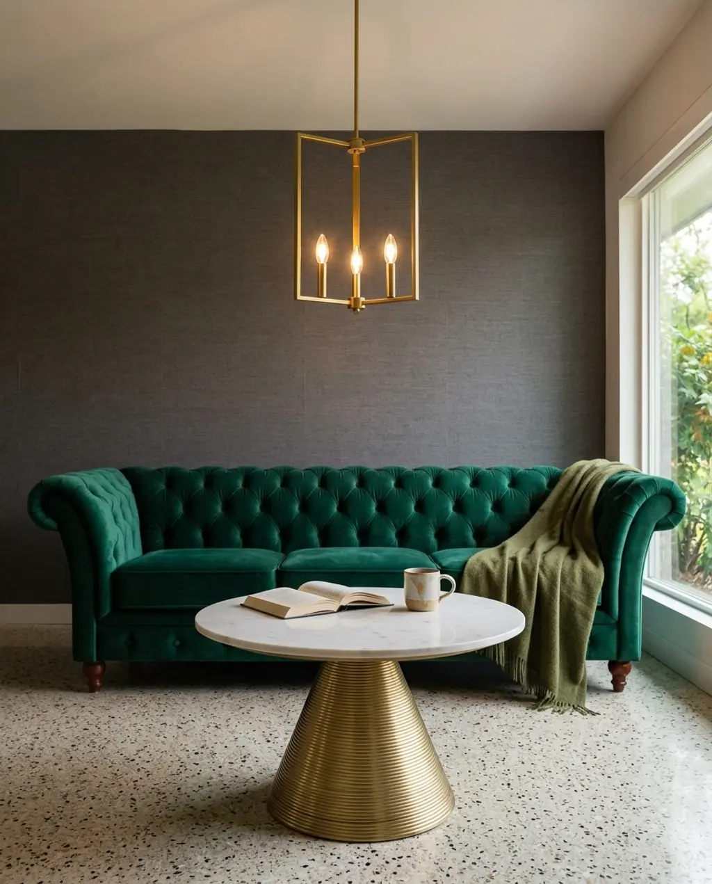 Sophisticated Grey & Emerald Luxury Living Room