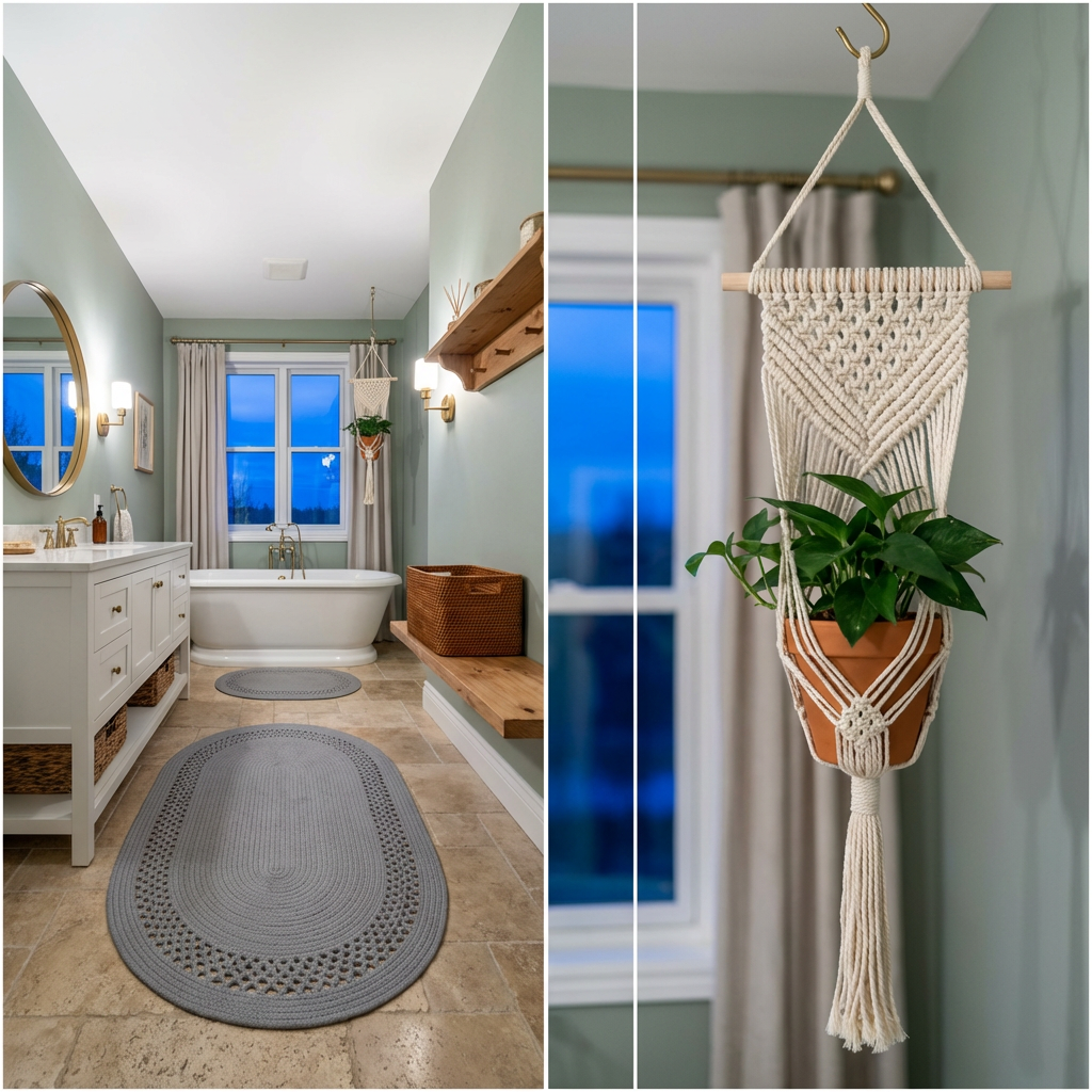Bohemian Bathroom Shelving with Natural Textures