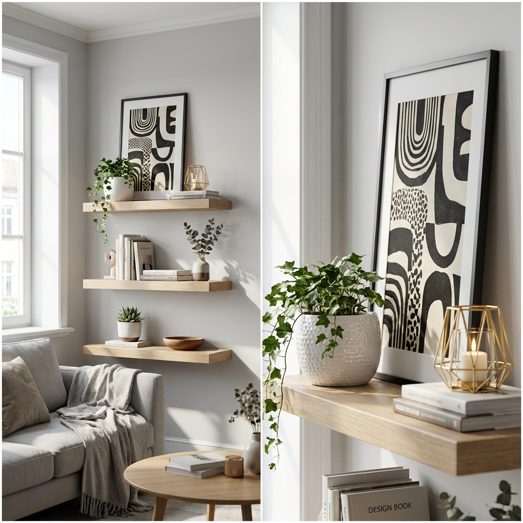 Curated Floating Shelves with Greenery