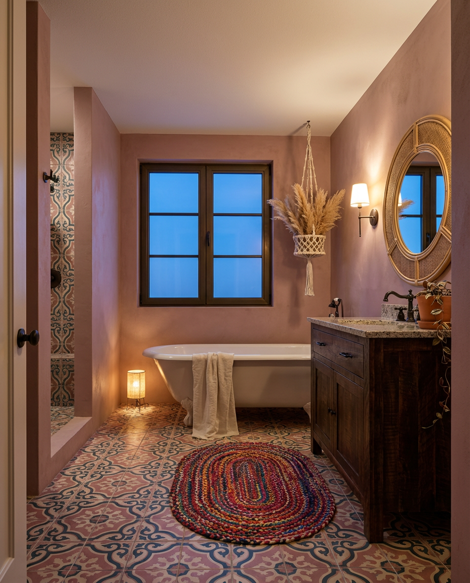 Eclectic Boho Bathroom with Patterned Tiles — Luxury Version