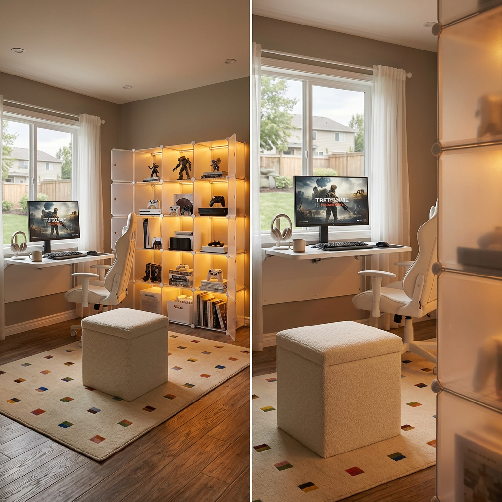 Minimalist Small Gaming Room with Smart Storage Solutions