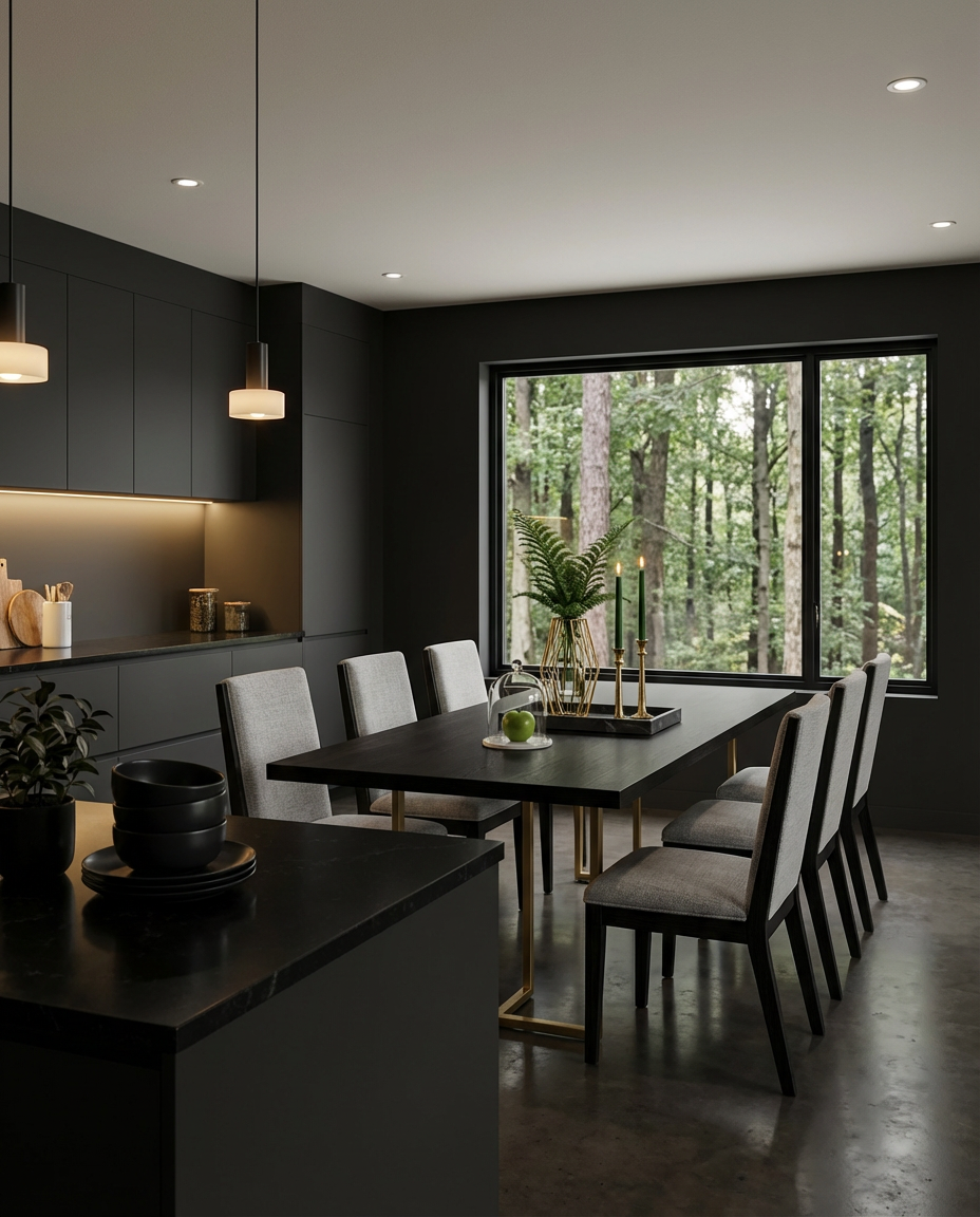 Elegant Black Kitchen Table with Gold Accents & Dramatic Centerpiece — Luxury Version