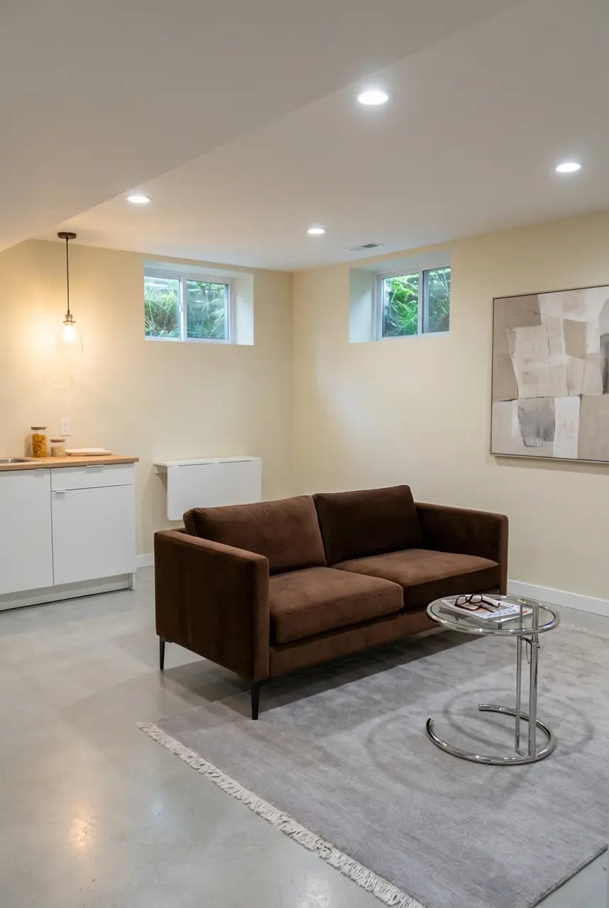 Small Basement Apartment with Compact Kitchenette — Luxury Version