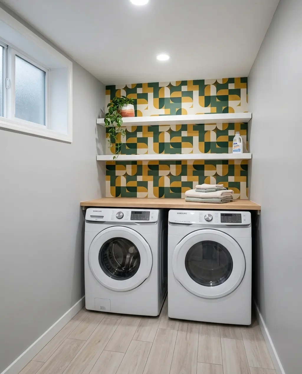 Vibrant Statement Wall in Micro-Laundry — Budget Version