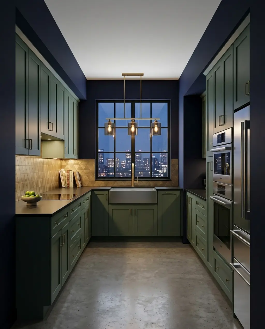Long Galley Kitchen with Statement Tile Backsplash — Luxury Version