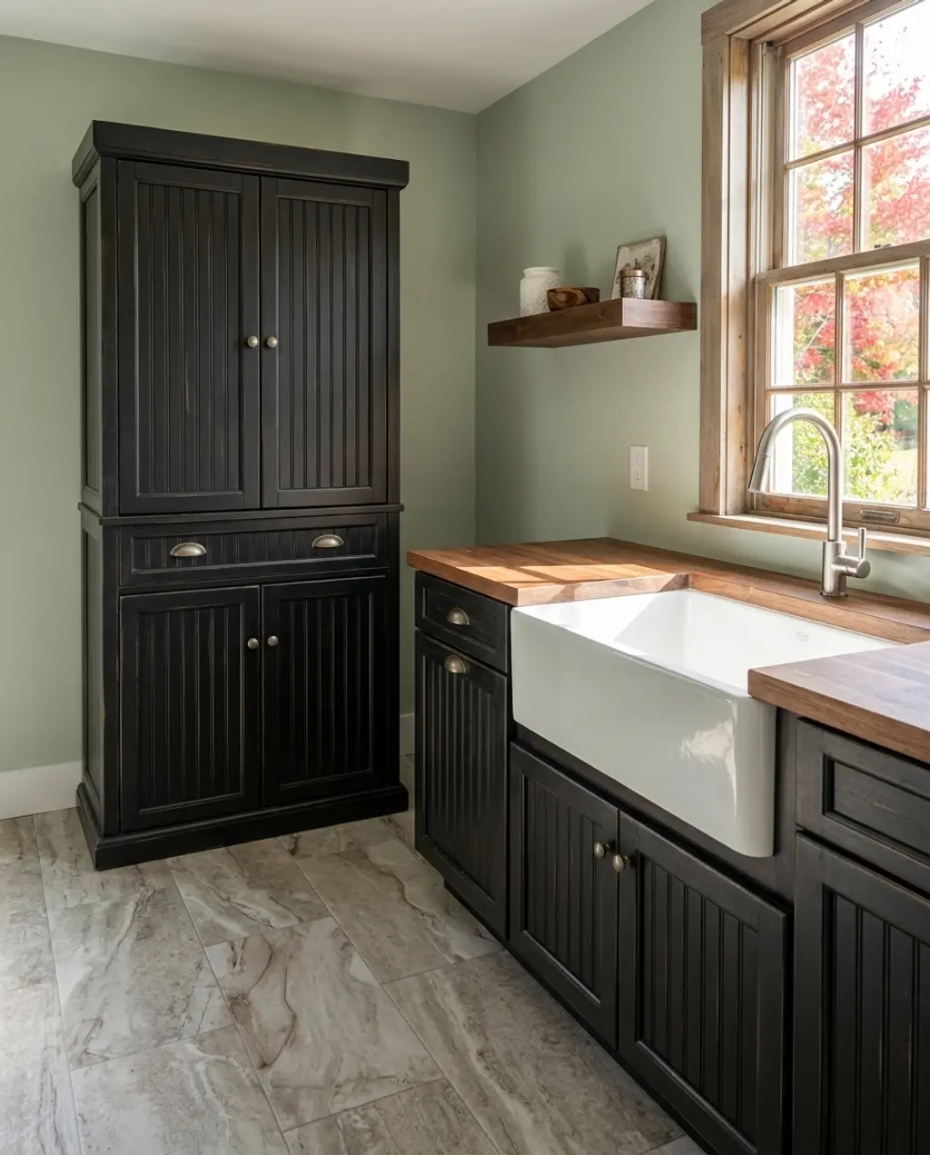 Rustic Farmhouse Kitchen with Wide Plank Stone Flooring