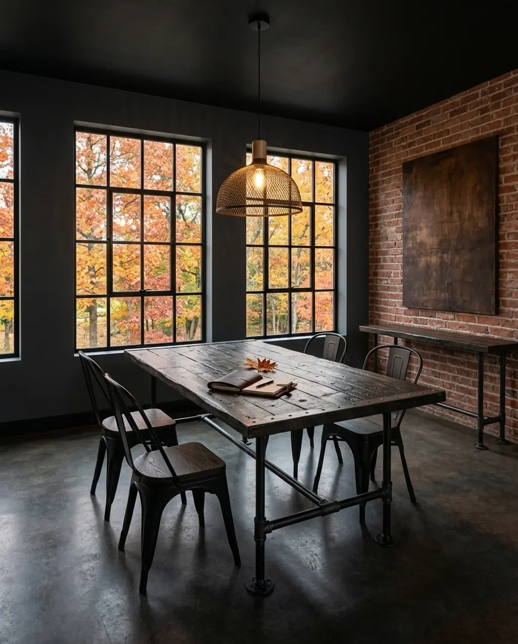 Industrial Chic Dining with Black Metal and Wood Chairs — Luxury Version