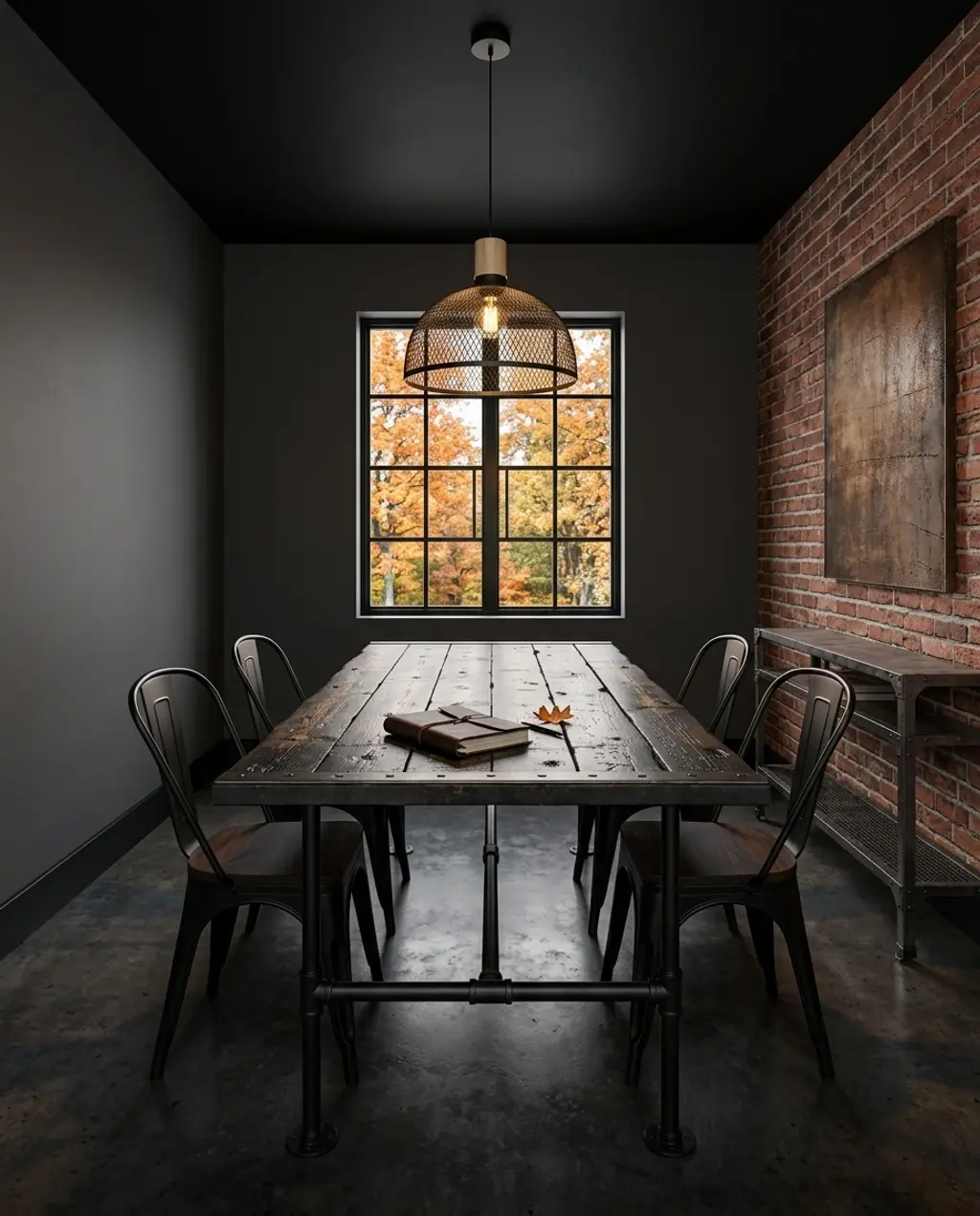 Industrial Chic Dining with Black Metal and Wood Chairs — Budget Version