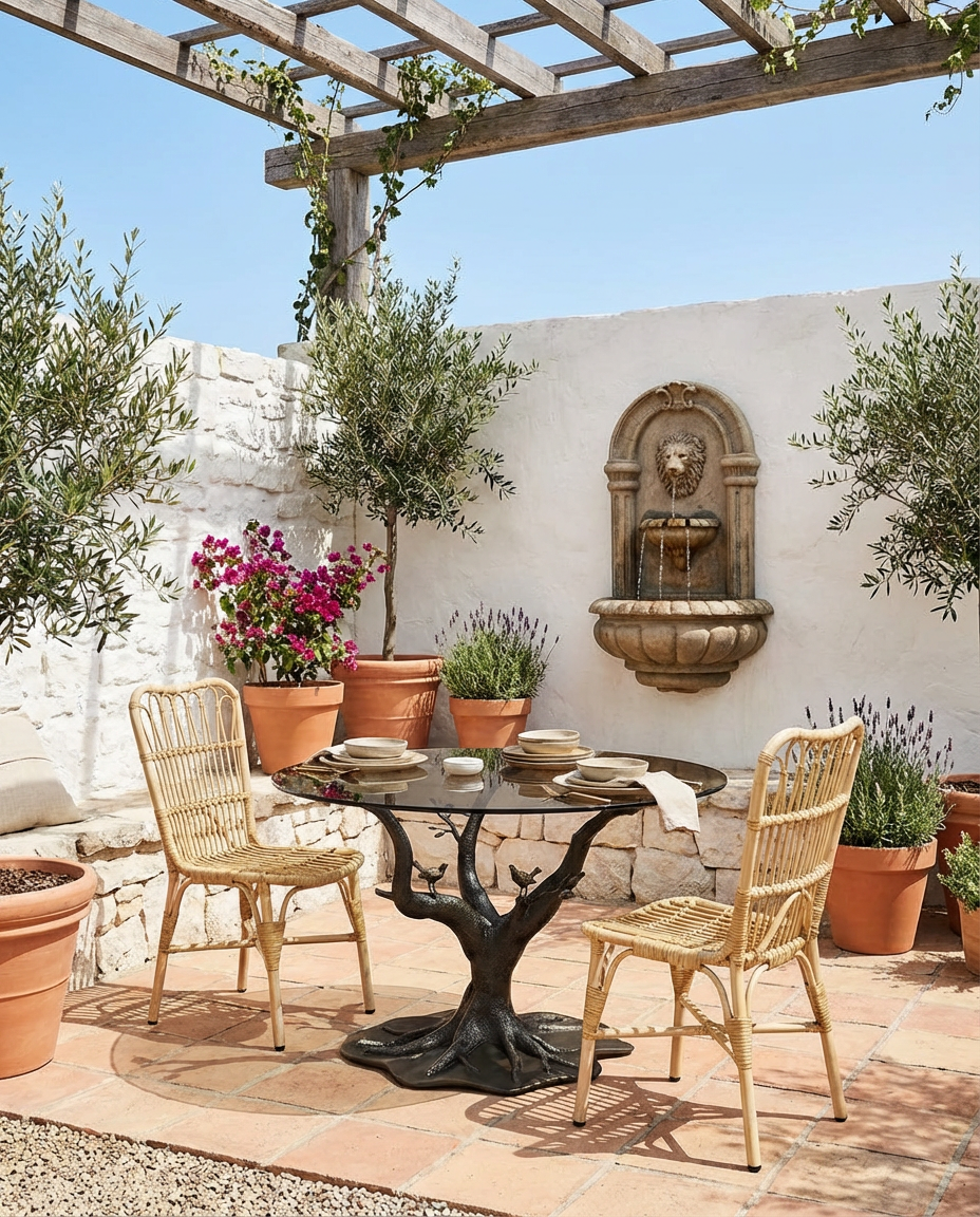 Mediterranean Courtyard with Whitewashed Walls and Terracotta Pots