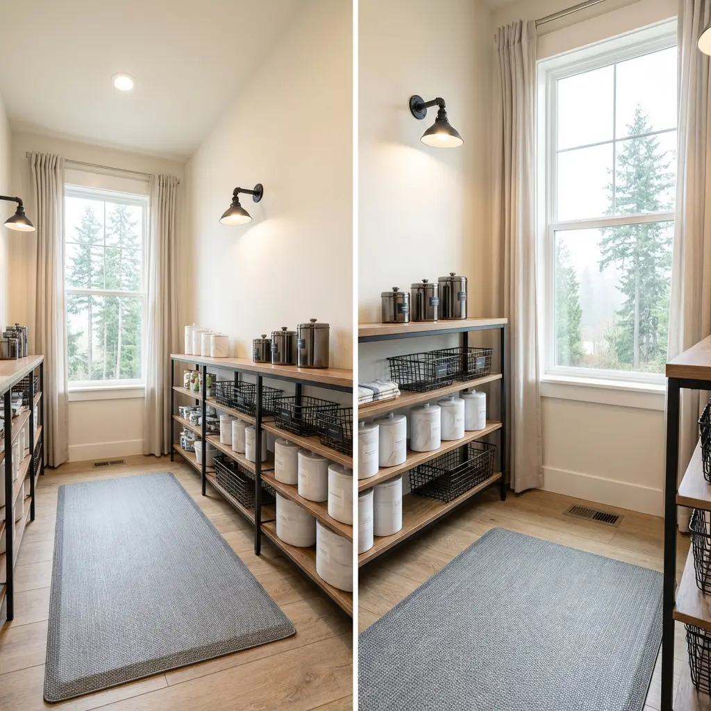 Industrial Chic Pantry with Metal and Wood Shelves