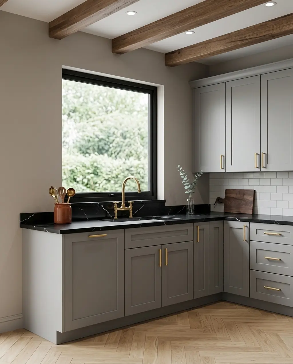 Sophisticated Gray Kitchen with Black Countertops — Luxury Version