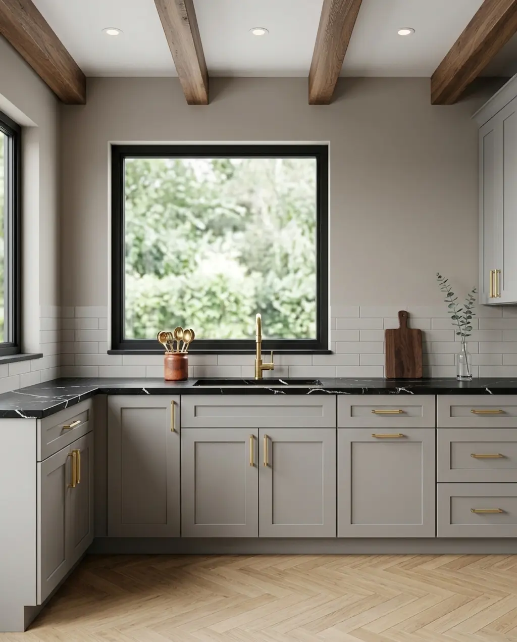 Sophisticated Gray Kitchen with Black Countertops — Budget Version