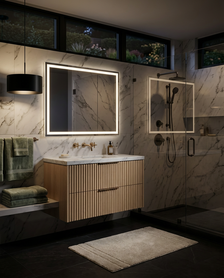 Luxury Modern Bathroom with Marble Slab Walls