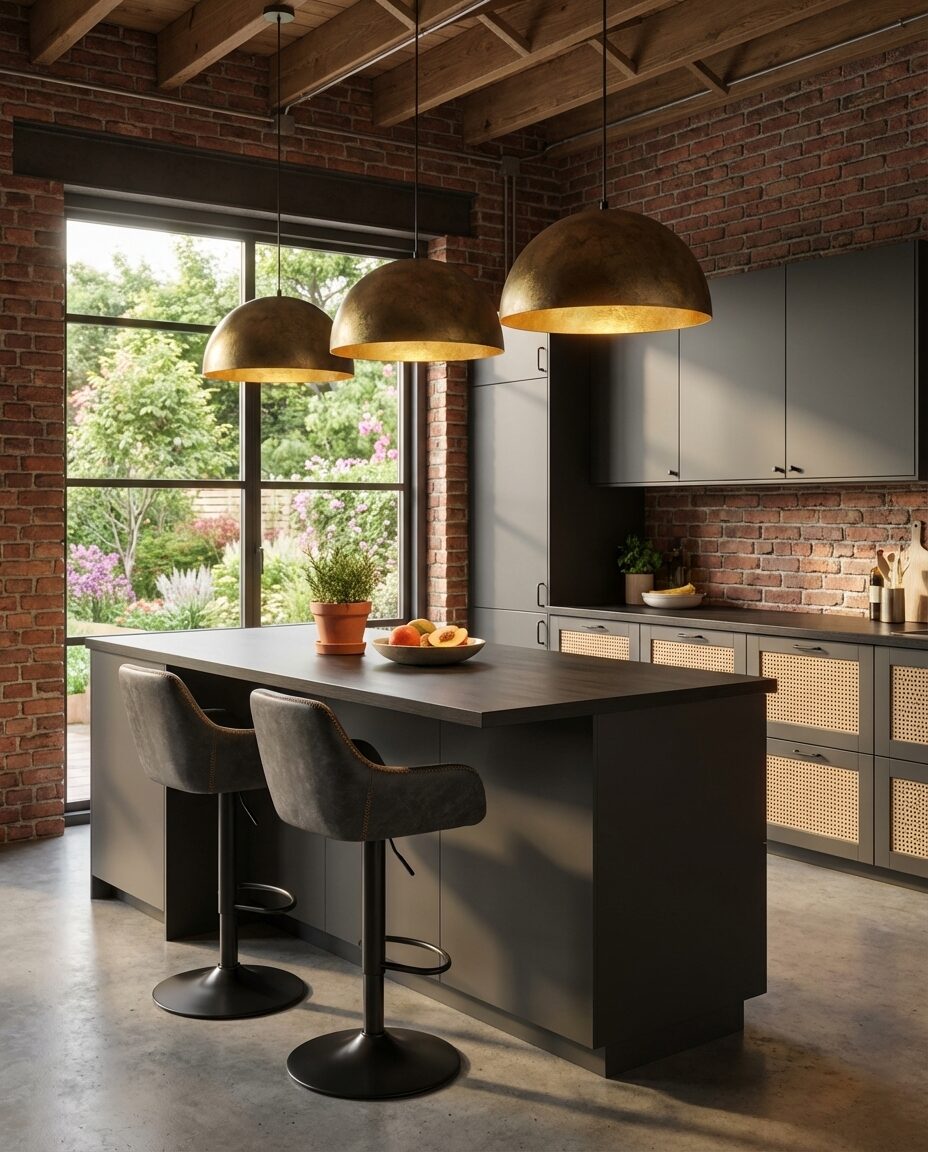 Industrial Modern Kitchen with Exposed Brick & Statement Lighting