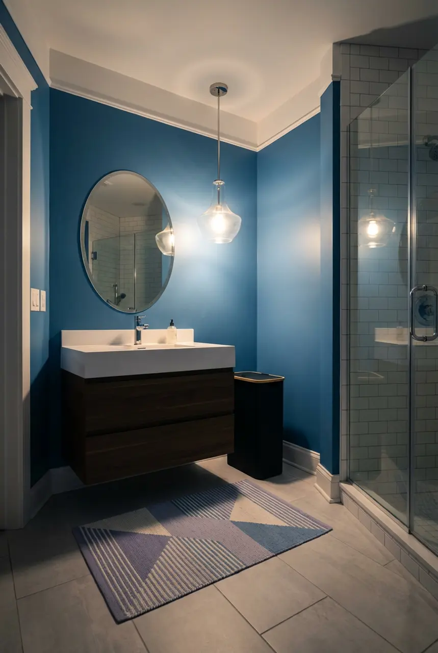 Sky Blue and White for an Ultra-Modern Small Bathroom